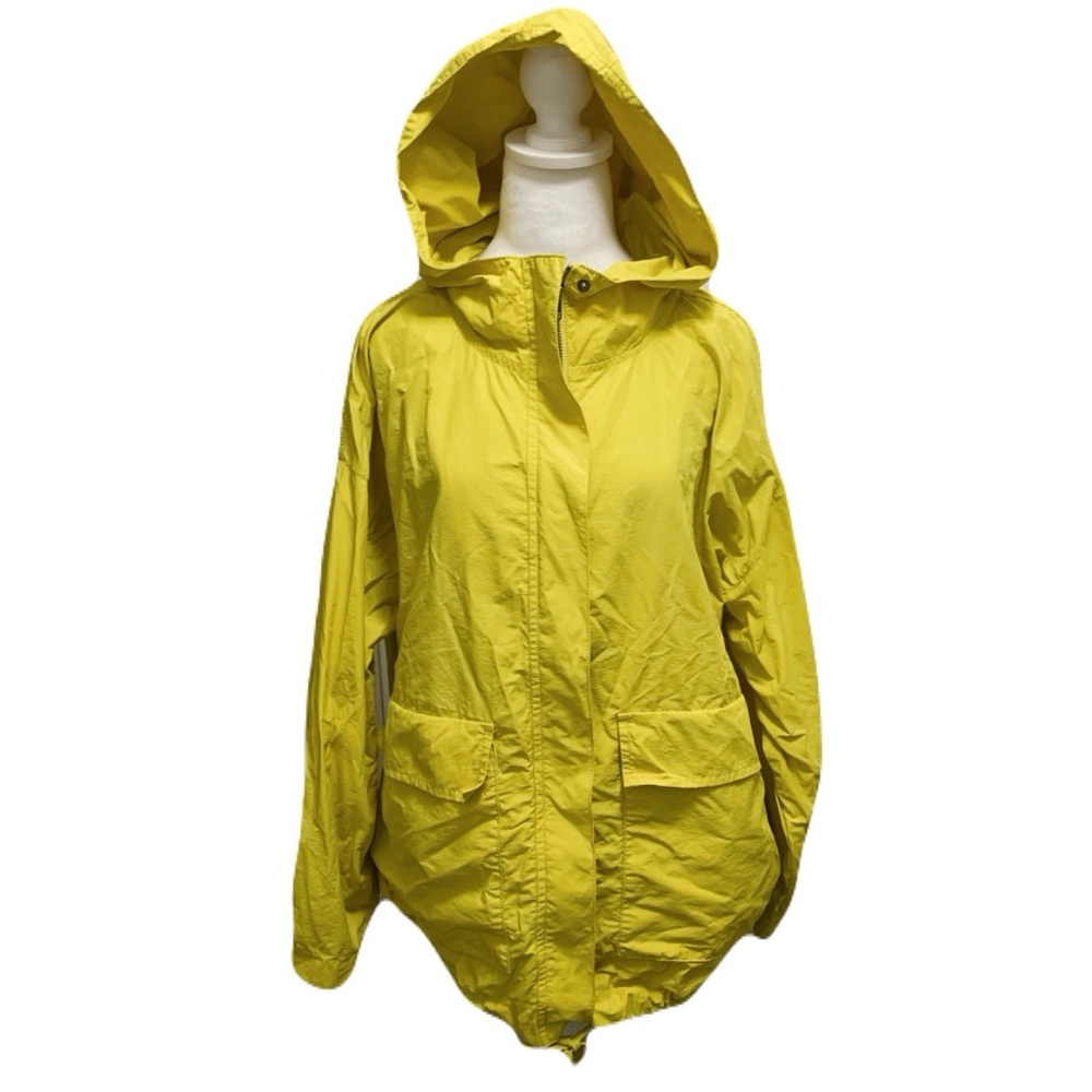Eileen Fisher Women’s XL Bright Mustard Yellow Hooded Nylon Coat Mature Modest